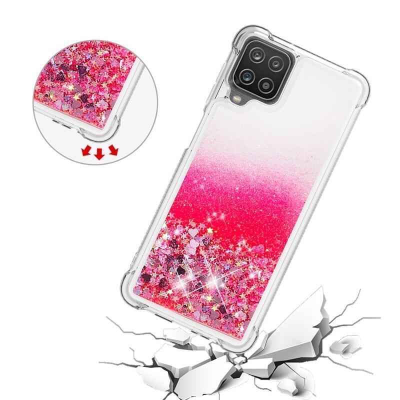 Glitter presýpacie gélový obal na mobil Samsung Galaxy A12/M12 - ružový/srdiečka