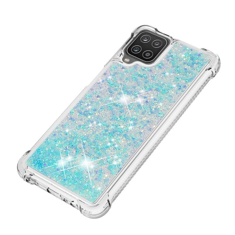 Glitter presýpacie gélový obal na mobil Samsung Galaxy A12/M12 - modrý/hviezdičky