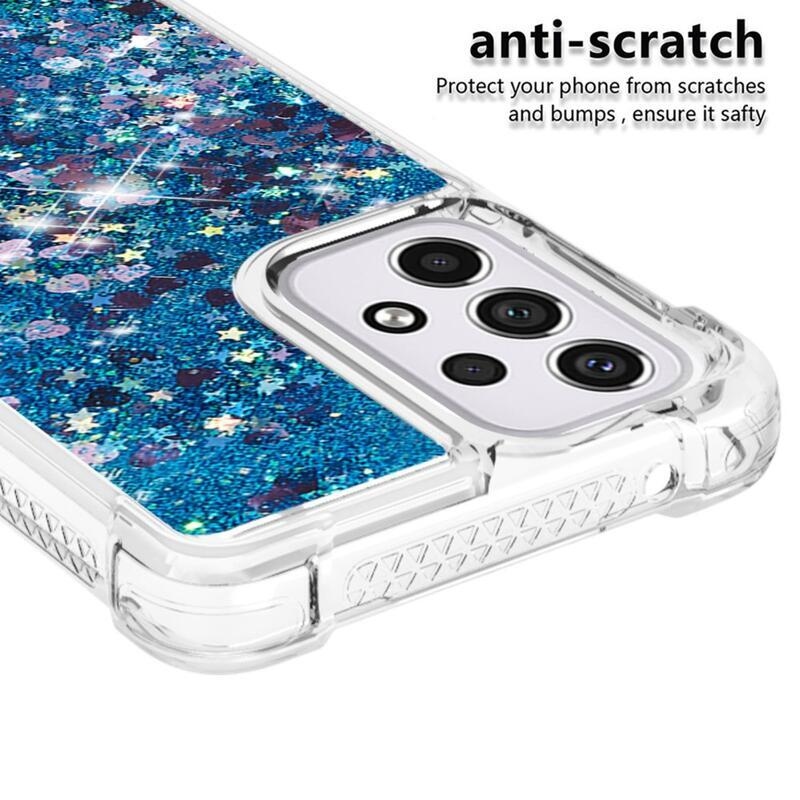 Glitter presýpacie gélový obal na mobil Samsung Galaxy A33 5G - modrý/srdiečka
