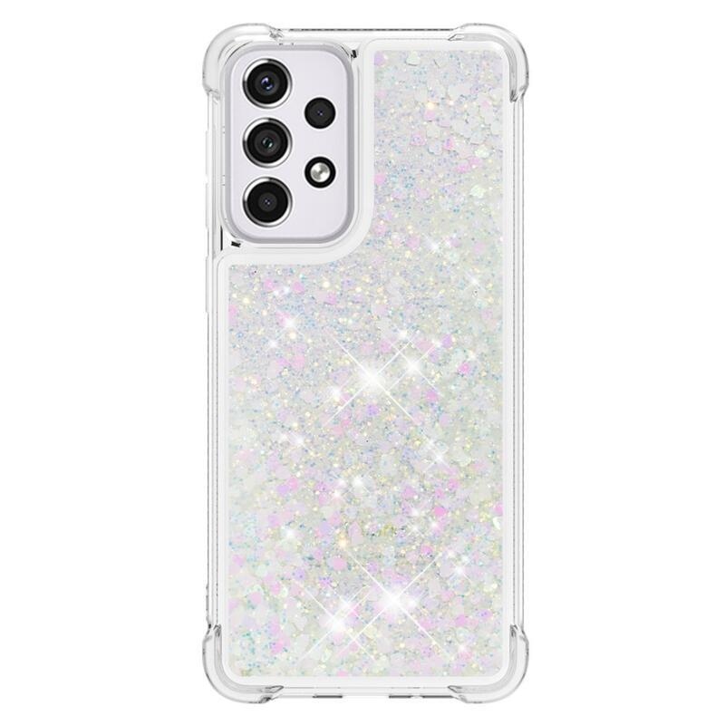 Glitter presýpacie gélový obal na mobil Samsung Galaxy A33 5G - ružovo strieborný/srdiečka