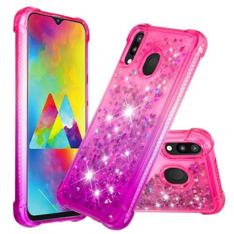 Glitter presýpacie gélový obal na mobil Samsung Galaxy M20 - rose a fialová