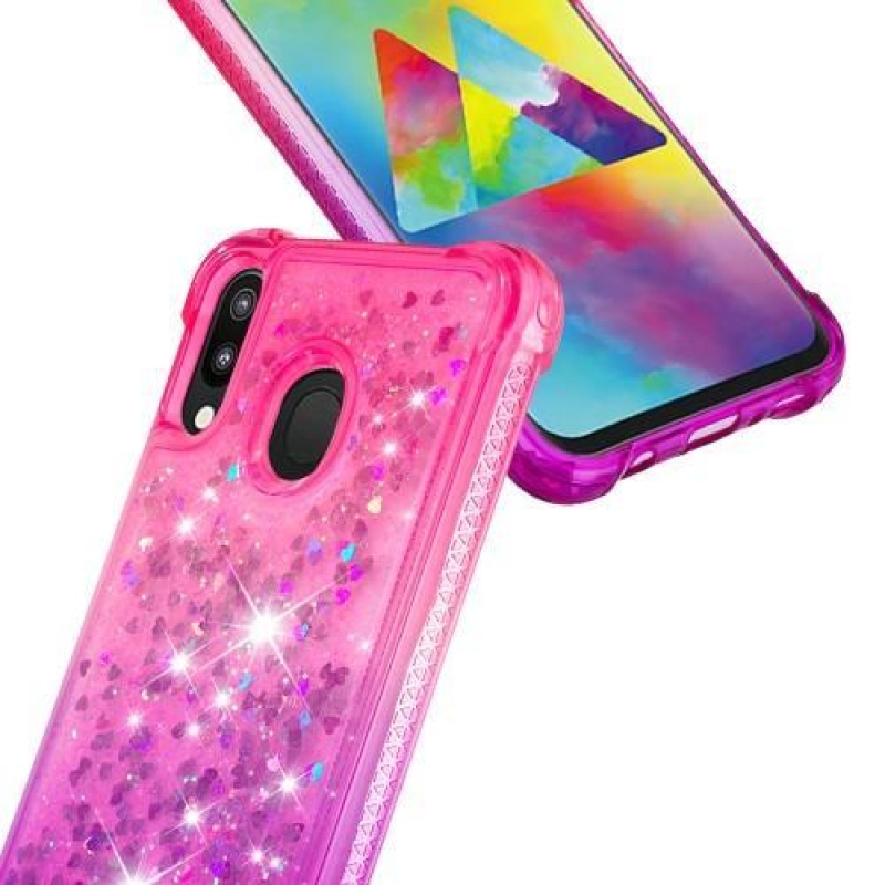 Glitter presýpacie gélový obal na mobil Samsung Galaxy M20 - rose a fialová