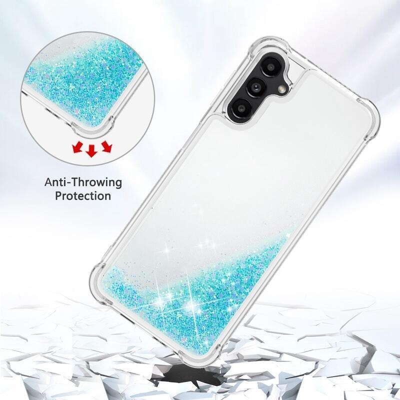 Glitter presýpací gélový obal na Samsung Galaxy A14 4G/5G - modrý/hviezdičky