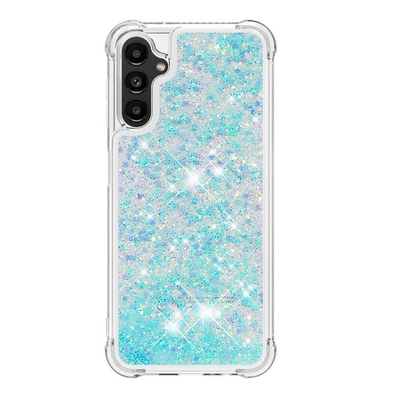 Glitter presýpací gélový obal na Samsung Galaxy A14 4G/5G - modrý/hviezdičky