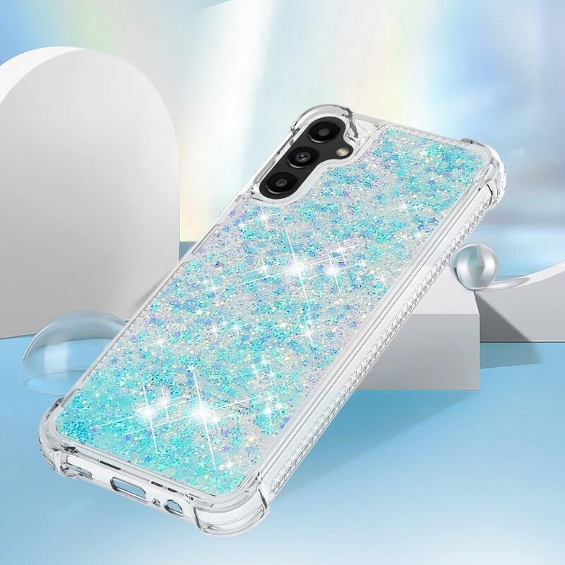 Glitter presýpací gélový obal na Samsung Galaxy A14 4G/5G - modrý/hviezdičky