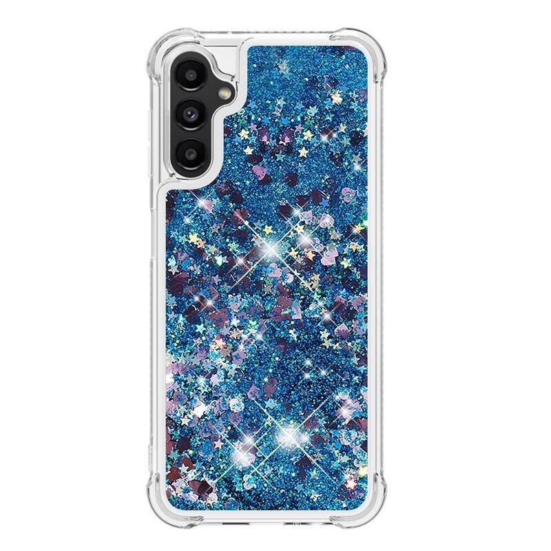 Glitter presýpací gélový obal na Samsung Galaxy A14 4G/5G - modrý/srdiečka