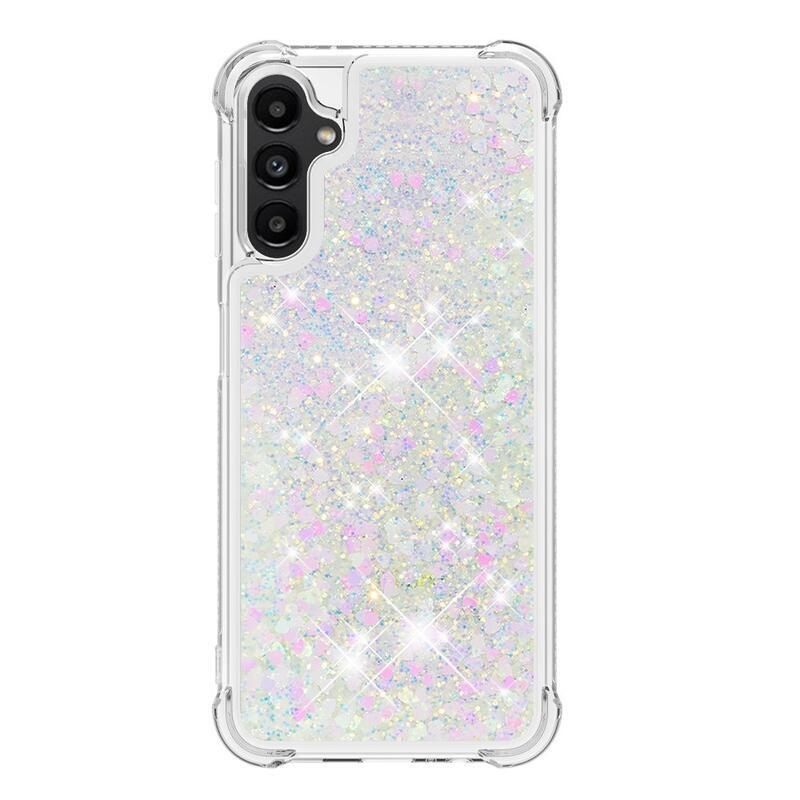 Glitter presýpací gélový obal na Samsung Galaxy A14 4G/5G - ružovo strieborný/srdiečka