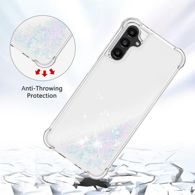 Glitter presýpací gélový obal na Samsung Galaxy A14 4G/5G - ružovo strieborný/srdiečka