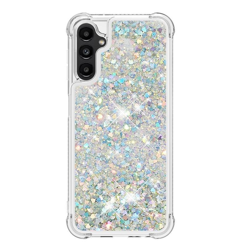 Glitter presýpacie gélový obal na Samsung Galaxy A14 4G/5G - strieborný/srdiečka