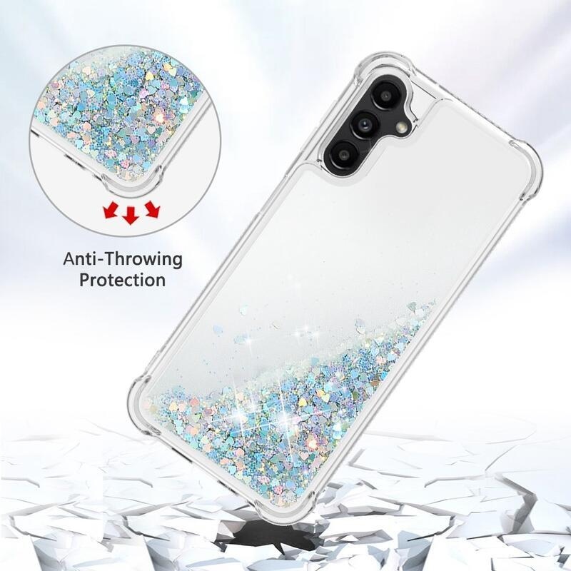 Glitter presýpacie gélový obal na Samsung Galaxy A14 4G/5G - strieborný/srdiečka