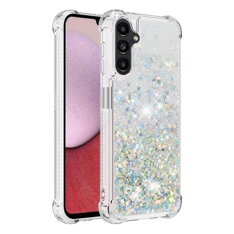 Glitter presýpacie gélový obal na Samsung Galaxy A14 4G/5G - strieborný/srdiečka