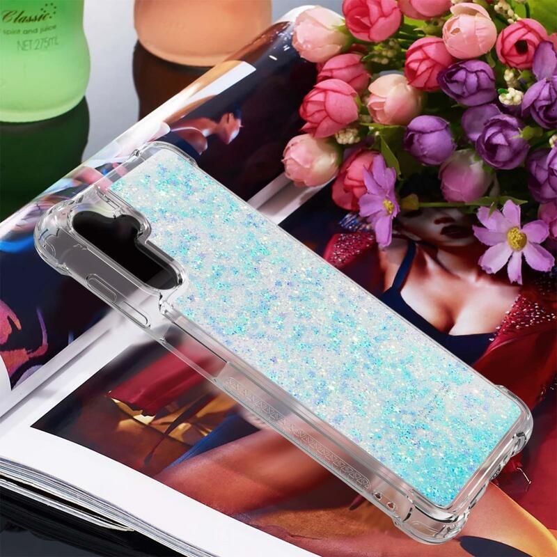 Glitter presýpacie gélový obal na Samsung Galaxy A34 5G - modrý/hviezdičky