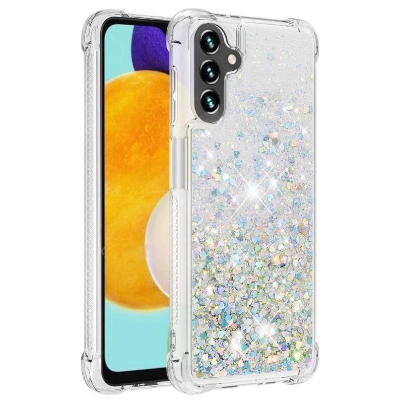 Glitter presýpacie gélový obal na Samsung Galaxy A34 5G - strieborný/srdiečka