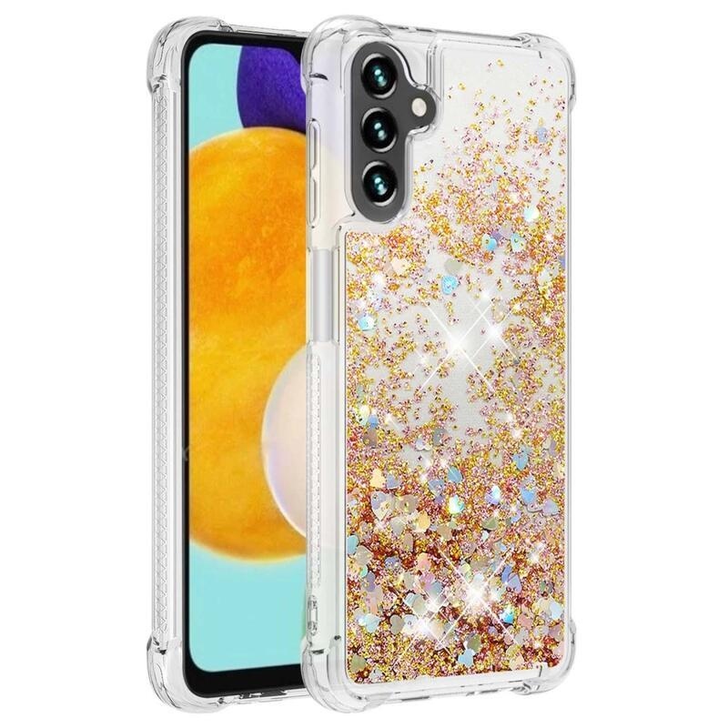 Glitter presýpací gélový obal na Samsung Galaxy A34 5G - zlatý/srdiečka