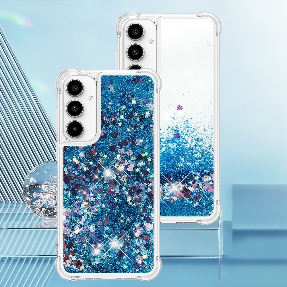 Glitter presýpací gélový obal na Samsung Galaxy A37 5G - modrý/srdiečka