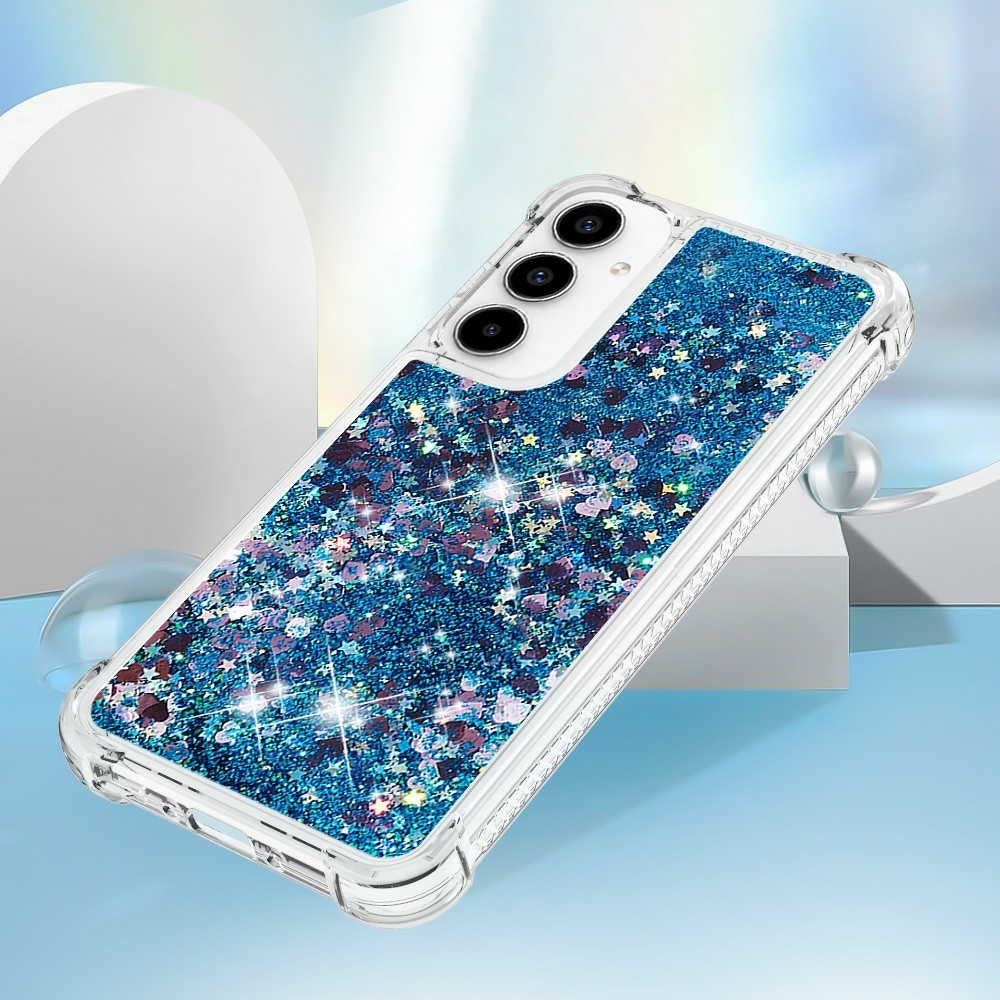 Glitter presýpací gélový obal na Samsung Galaxy A37 5G - modrý/srdiečka