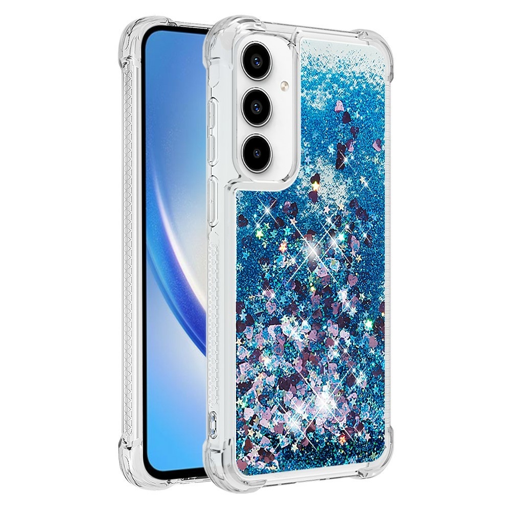 Glitter presýpací gélový obal na Samsung Galaxy A37 5G - modrý/srdiečka