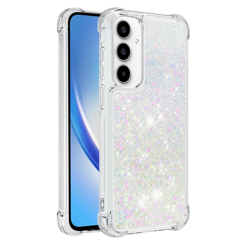 Glitter presýpací gélový obal na Samsung Galaxy A37 5G - ružovo strieborný/srdiečka