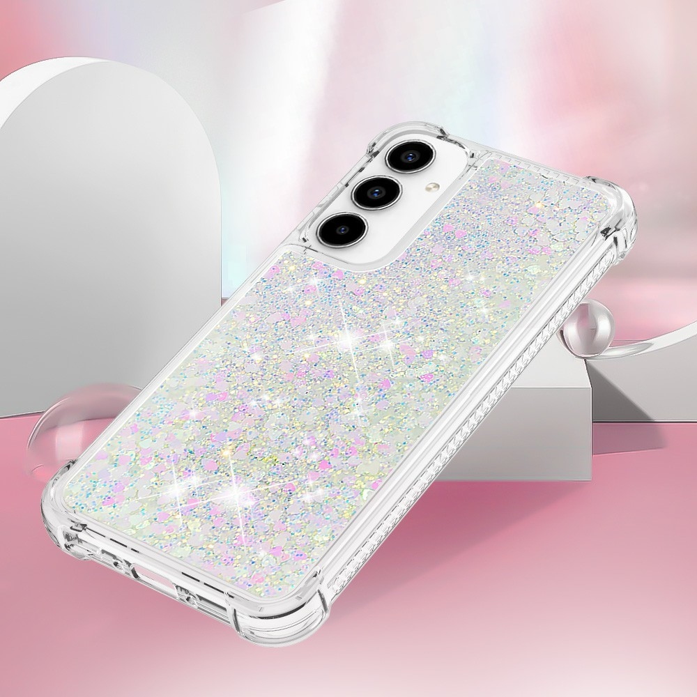Glitter presýpací gélový obal na Samsung Galaxy A37 5G - ružovo strieborný/srdiečka