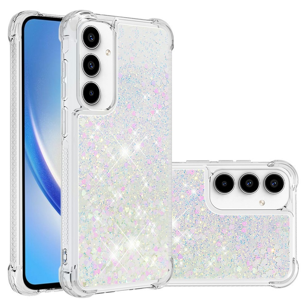 Glitter presýpací gélový obal na Samsung Galaxy A37 5G - ružovo strieborný/srdiečka