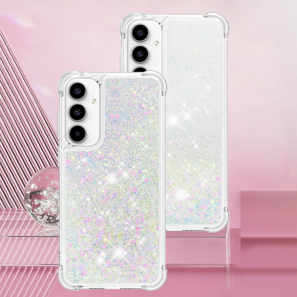 Glitter presýpací gélový obal na Samsung Galaxy A37 5G - ružovo strieborný/srdiečka