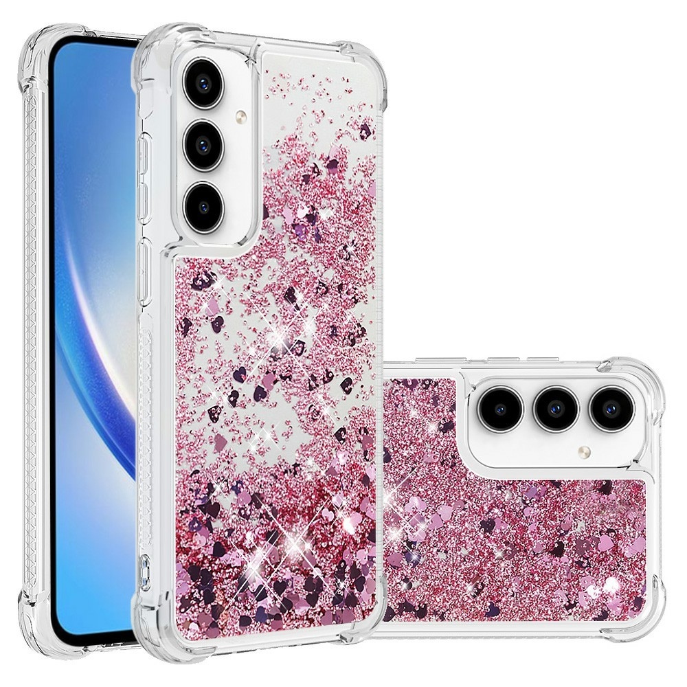 Glitter presýpací gélový obal na Samsung Galaxy A37 5G - ružovozlatý/srdiečka