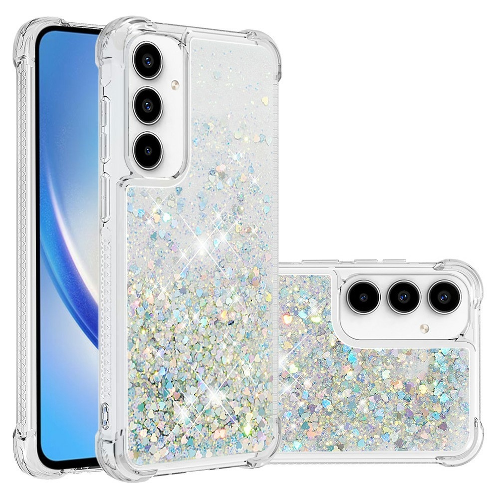 Glitter presýpacie gélový obal na Samsung Galaxy A37 5G - strieborný/srdiečka