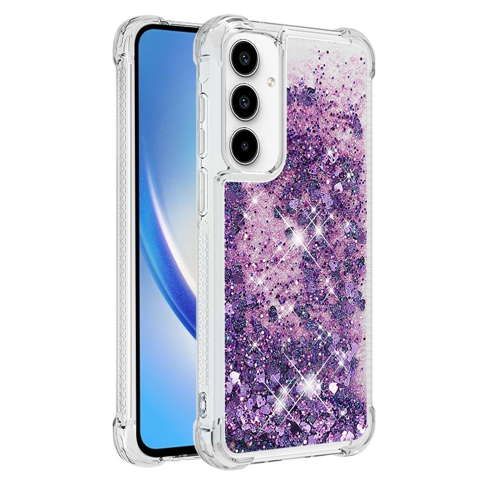 Glitter presýpací gélový obal na Samsung Galaxy A37 5G - tmavofialový/srdiečka