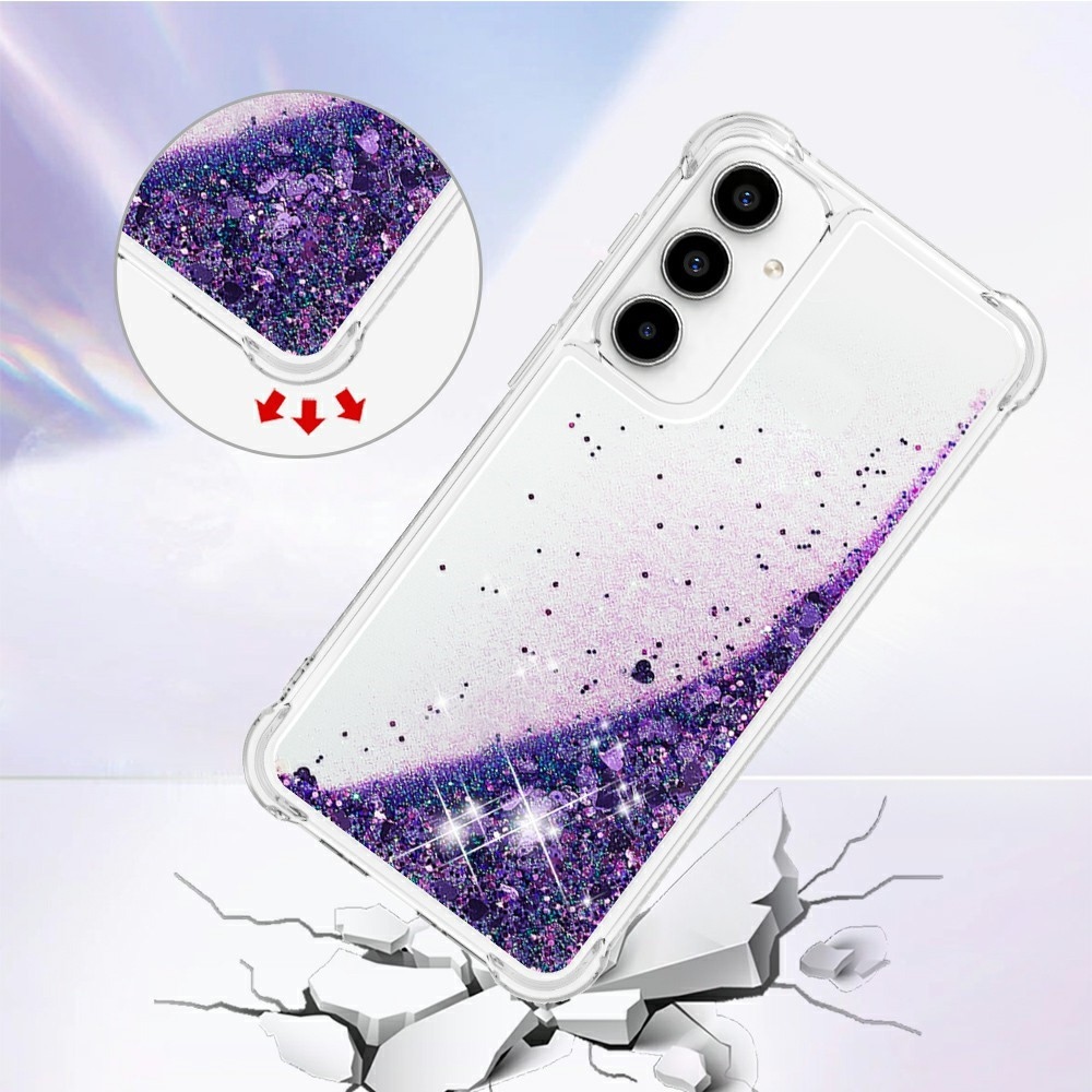 Glitter presýpací gélový obal na Samsung Galaxy A37 5G - tmavofialový/srdiečka