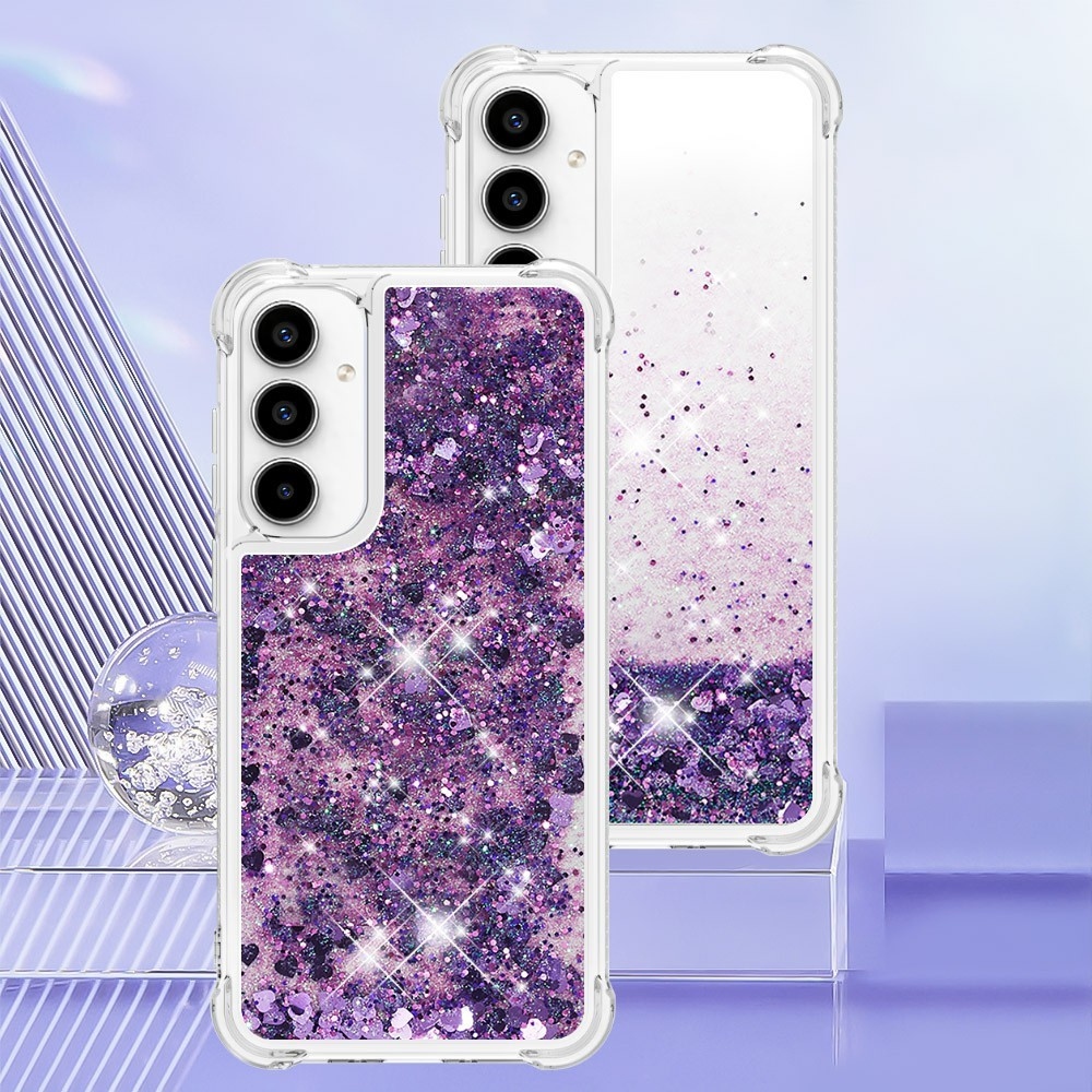 Glitter presýpací gélový obal na Samsung Galaxy A37 5G - tmavofialový/srdiečka