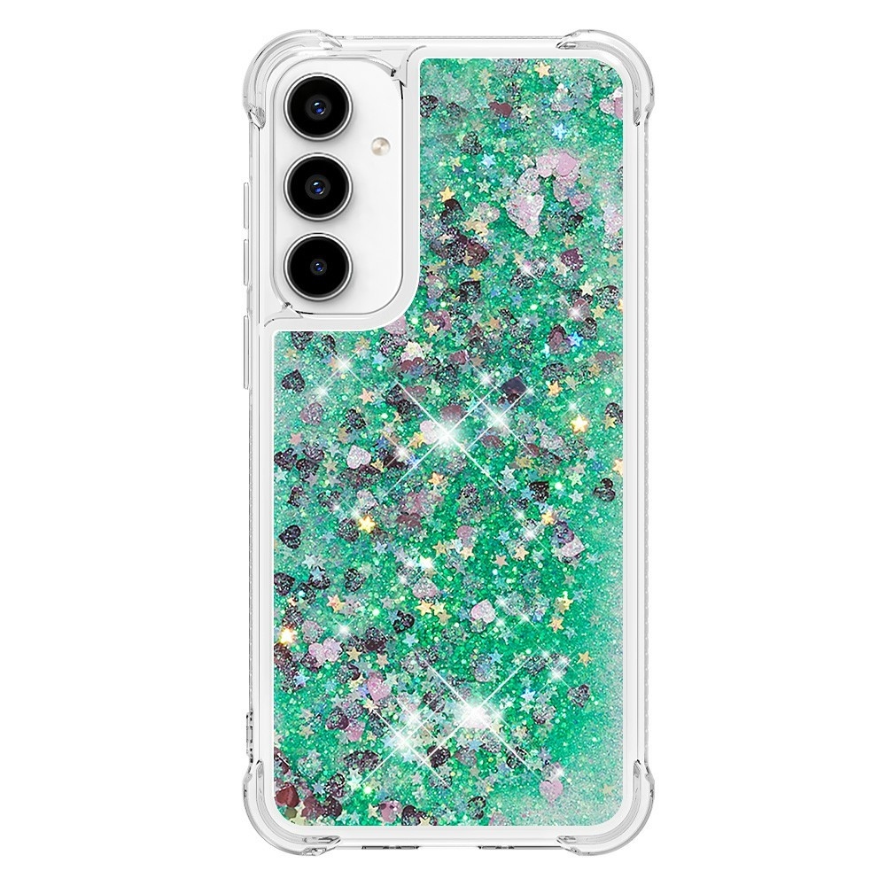 Glitter presýpacie gélový obal na Samsung Galaxy A37 5G - zelený/srdiečka