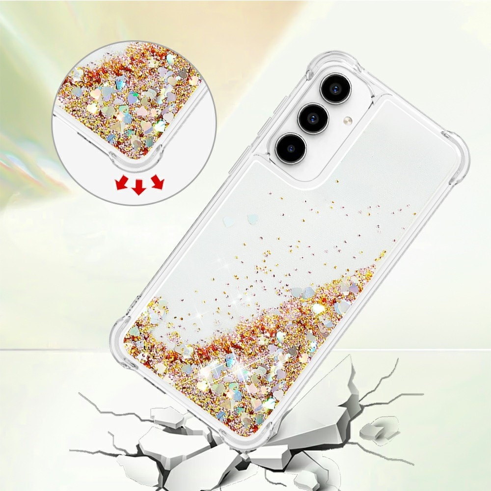 Glitter presýpací gélový obal na Samsung Galaxy A37 5G - zlatý/srdiečka