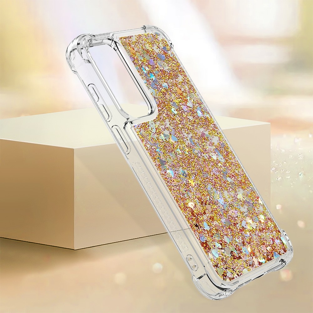 Glitter presýpací gélový obal na Samsung Galaxy A37 5G - zlatý/srdiečka