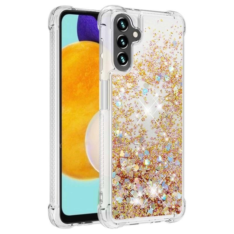 Glitter presýpacie gélový obal na Samsung Galaxy A54 5G - zlatý/srdiečka