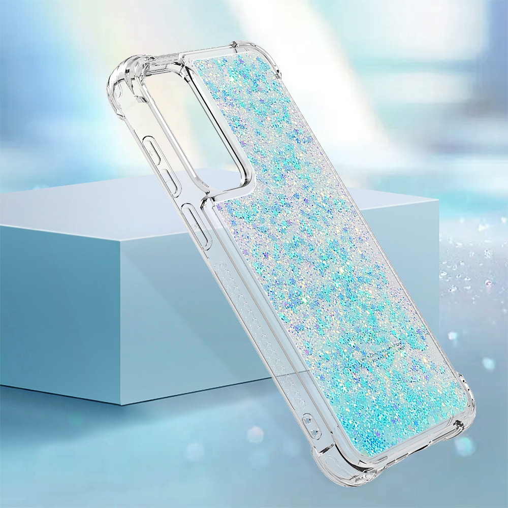 Glitter presýpacie gélový obal na Samsung Galaxy A57 5G - modrý/hviezdičky