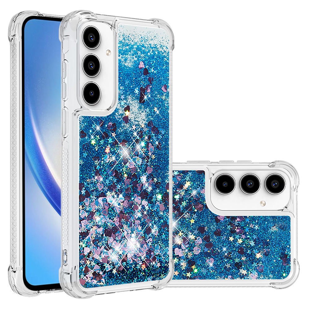 Glitter presýpací gélový obal na Samsung Galaxy A57 5G - modrý/srdiečka