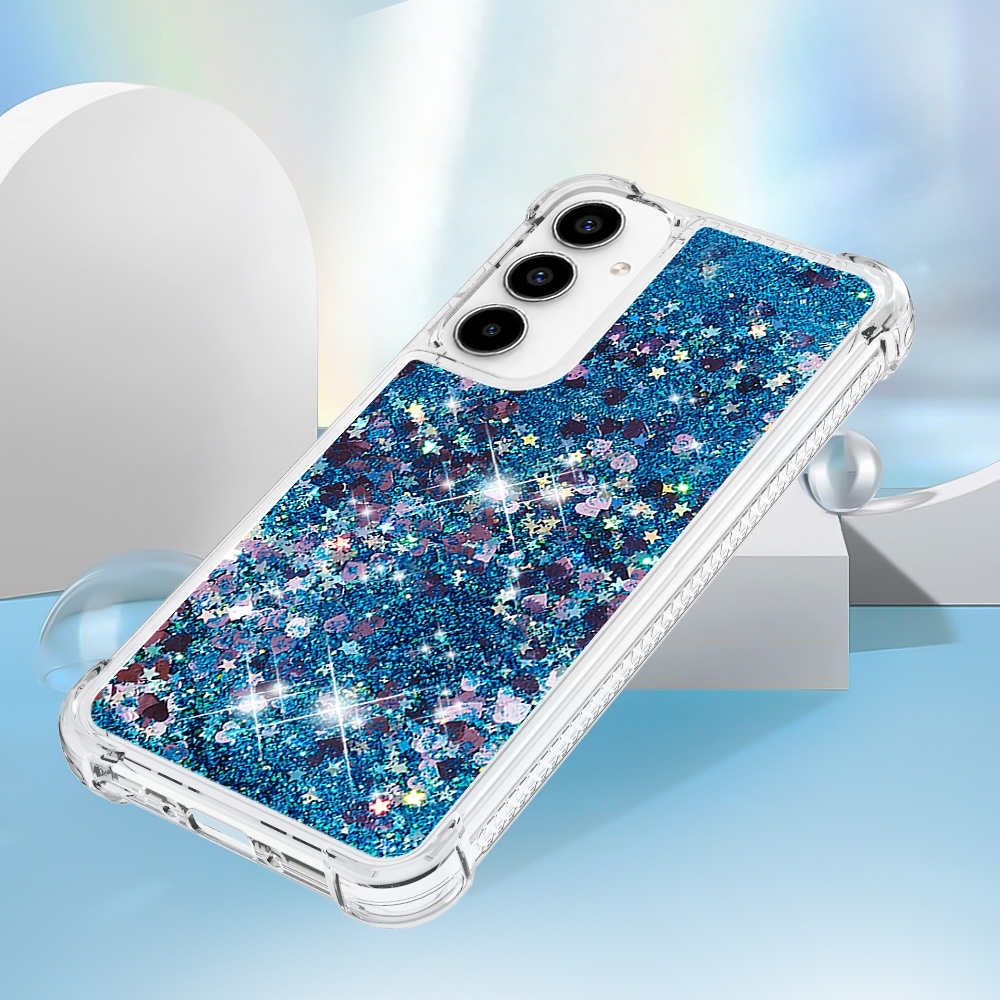 Glitter presýpací gélový obal na Samsung Galaxy A57 5G - modrý/srdiečka