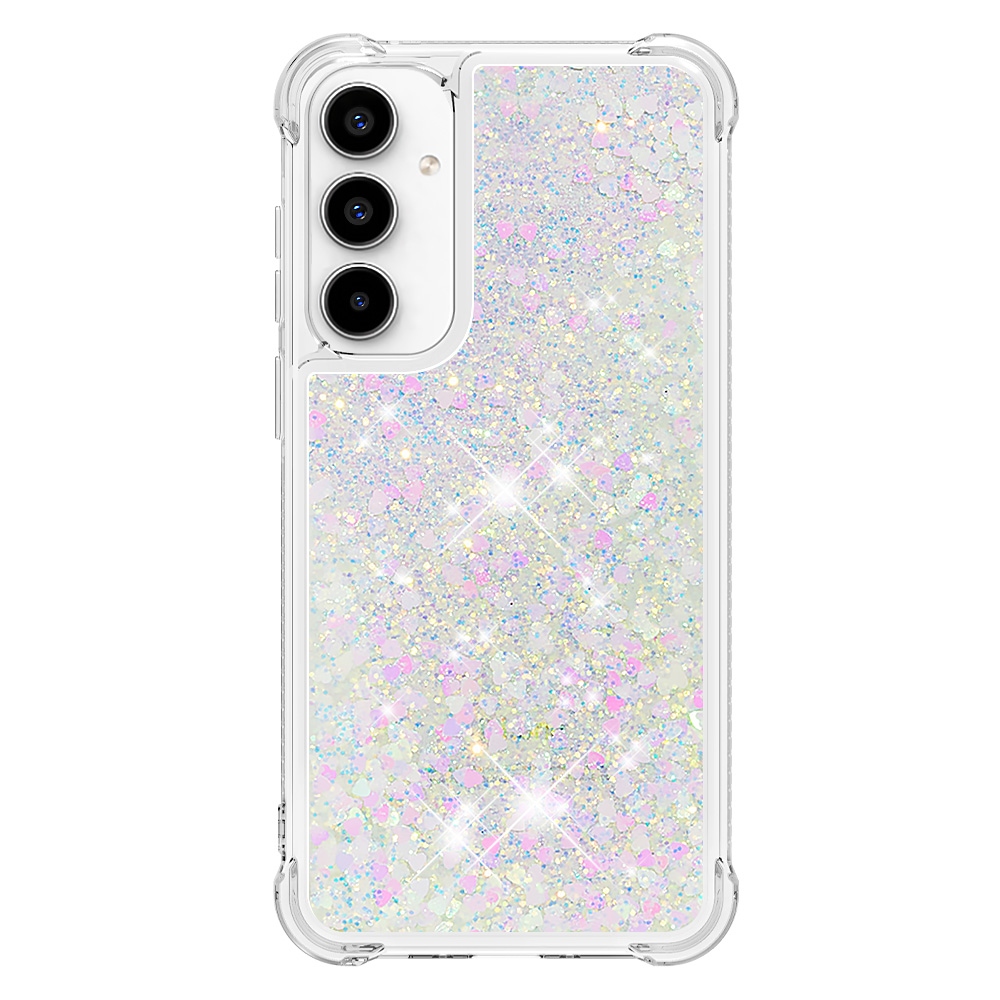Glitter presýpací gélový obal na Samsung Galaxy A57 5G - ružovo strieborný/srdiečka