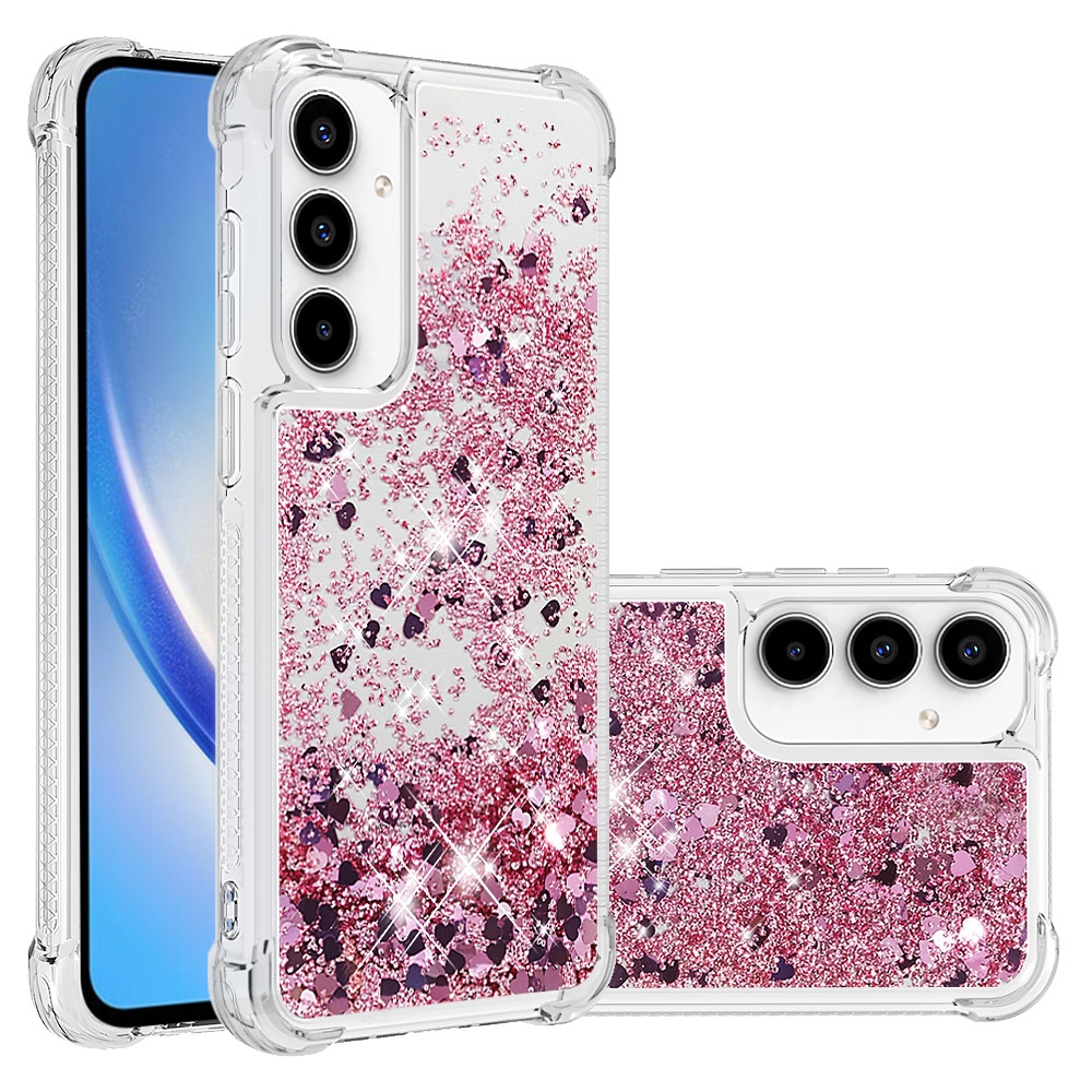 Glitter presýpací gélový obal na Samsung Galaxy A57 5G - ružovozlatý/srdiečka