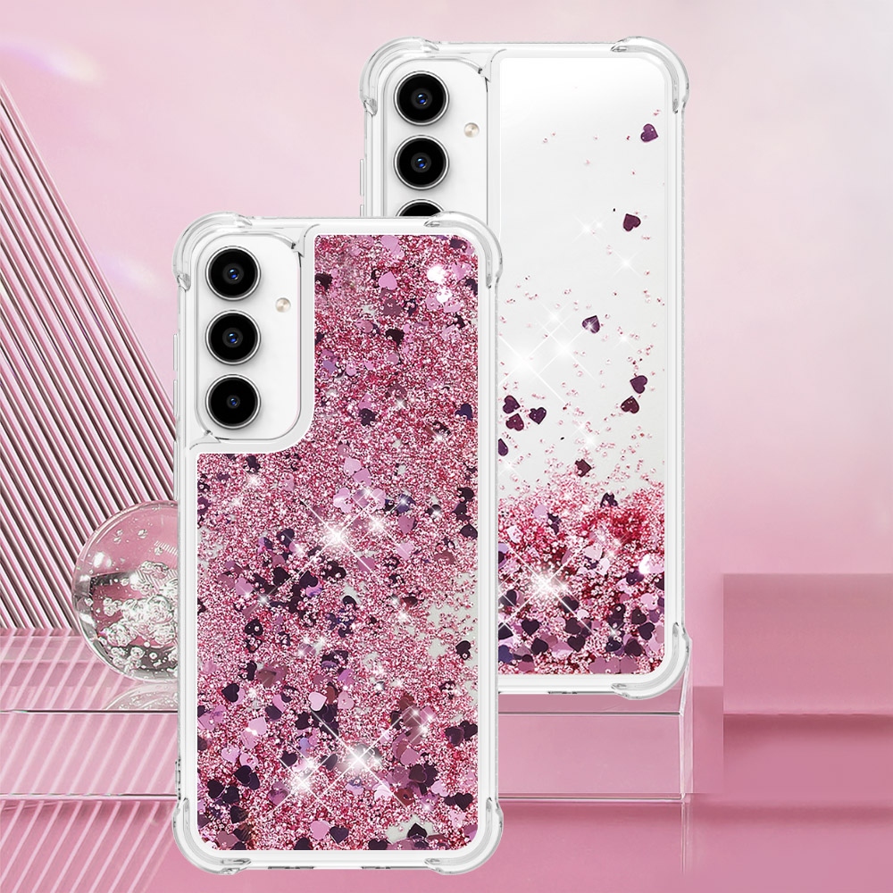 Glitter presýpací gélový obal na Samsung Galaxy A57 5G - ružovozlatý/srdiečka