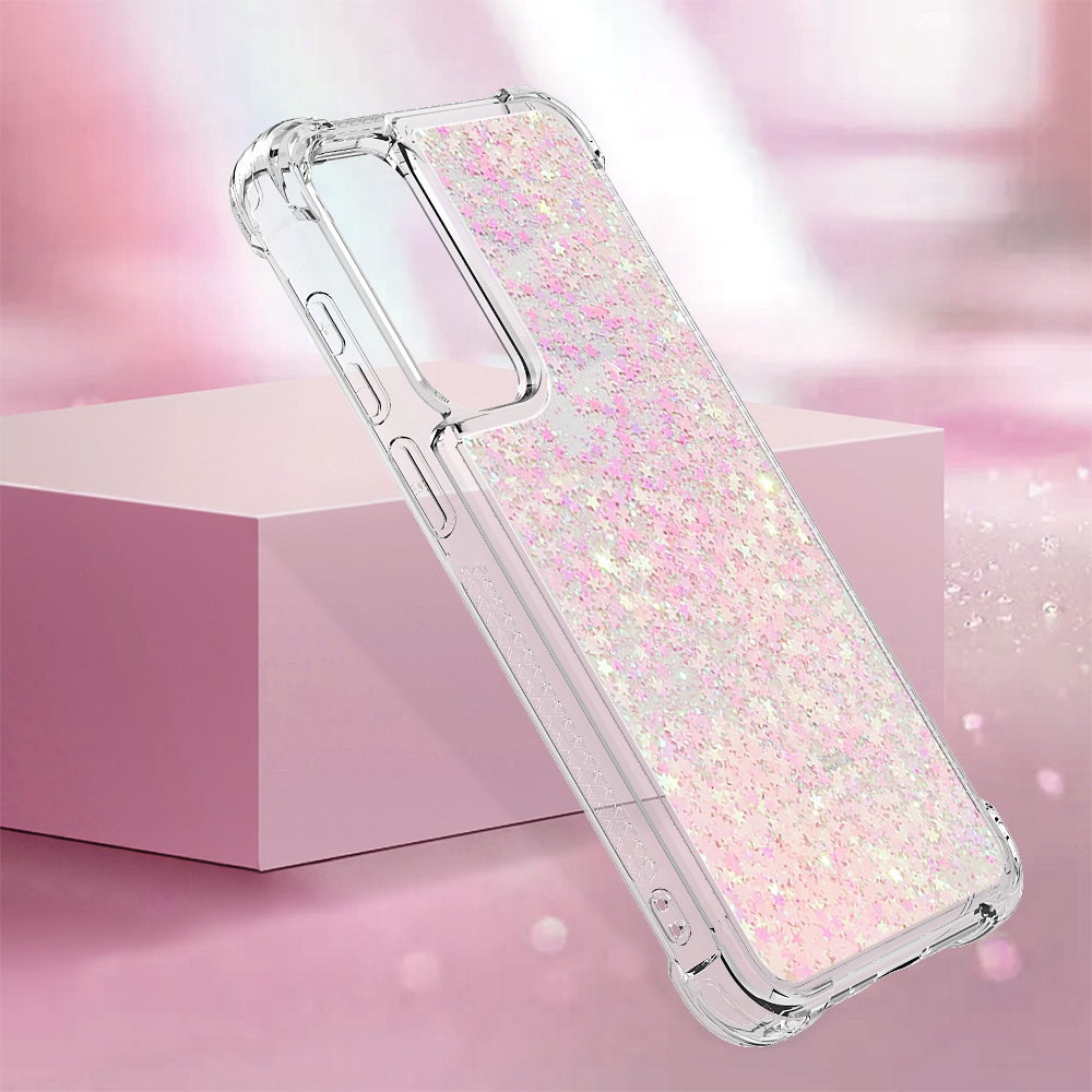 Glitter presýpacie gélový obal na Samsung Galaxy A57 5G - ružový/hviezdičky