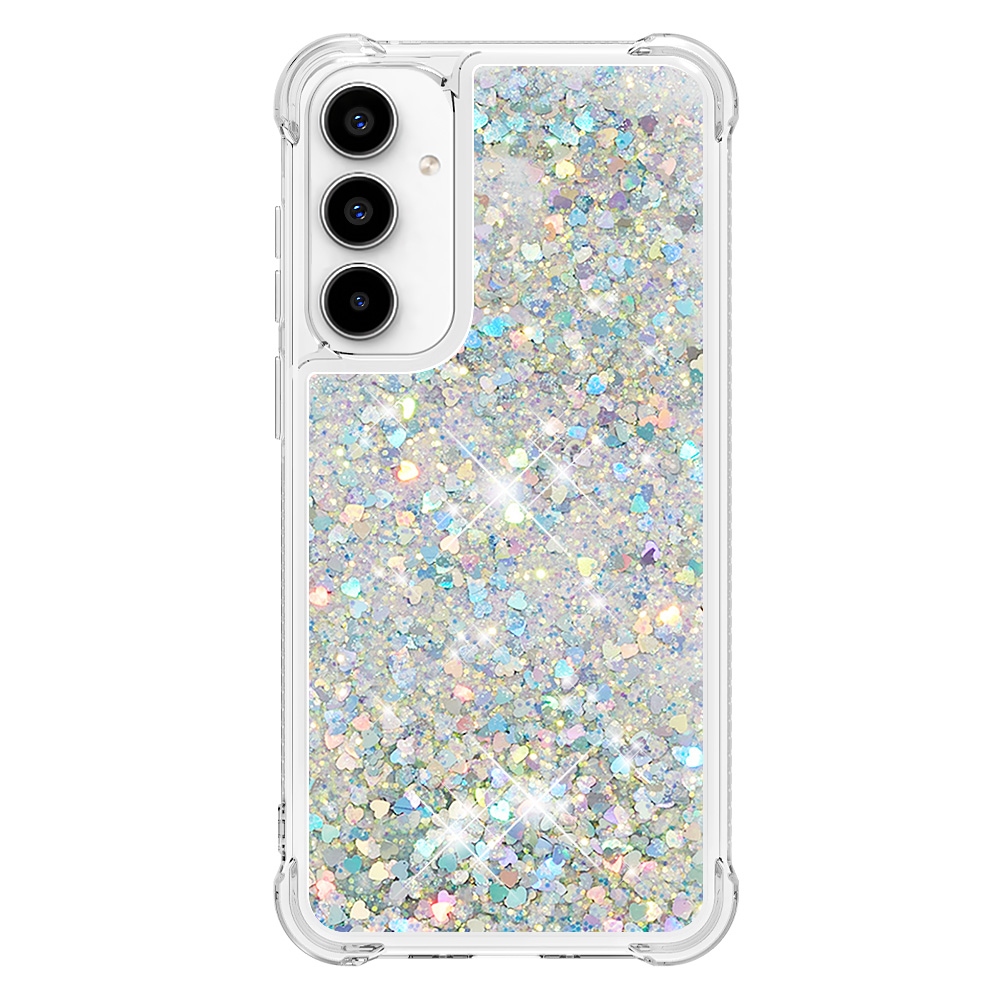 Glitter presýpacie gélový obal na Samsung Galaxy A57 5G - strieborný/srdiečka
