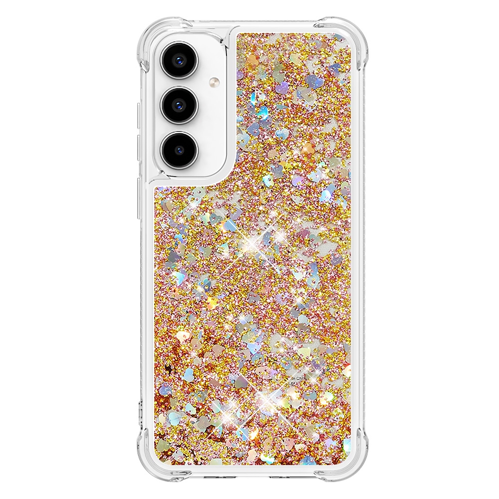 Glitter presýpací gélový obal na Samsung Galaxy A57 5G - zlatý/srdiečka