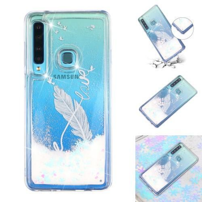 Glitter presýpacie gélový obal na Samsung Galaxy A9 - biele pierko