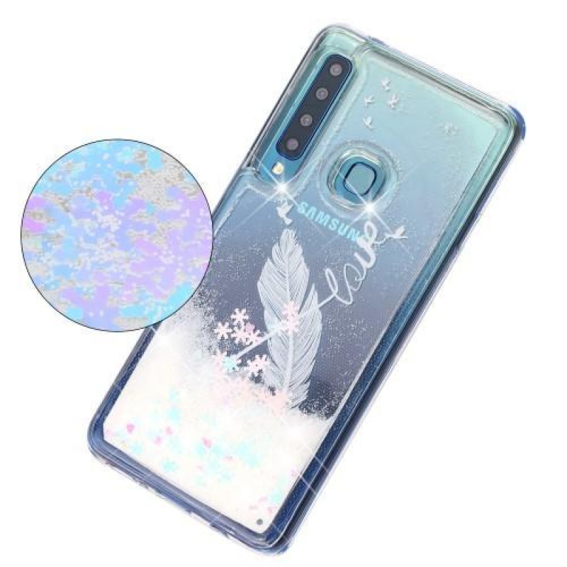 Glitter presýpacie gélový obal na Samsung Galaxy A9 - biele pierko