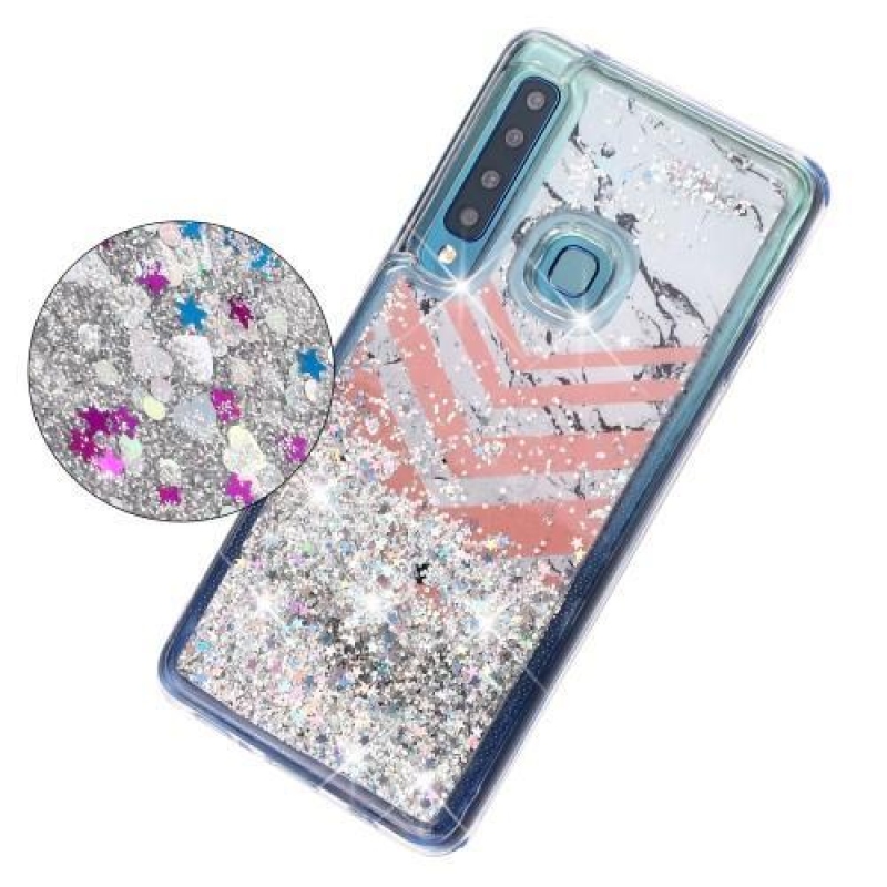 Glitter presýpacie gélový obal na Samsung Galaxy A9 - mramor a chevron