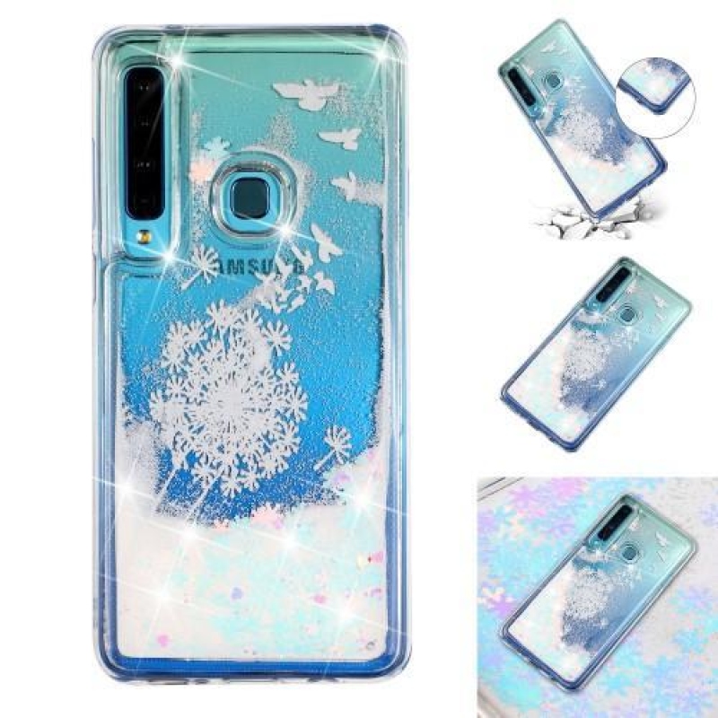 Glitter presýpacie gélový obal na Samsung Galaxy A9 - vtáky a púpava