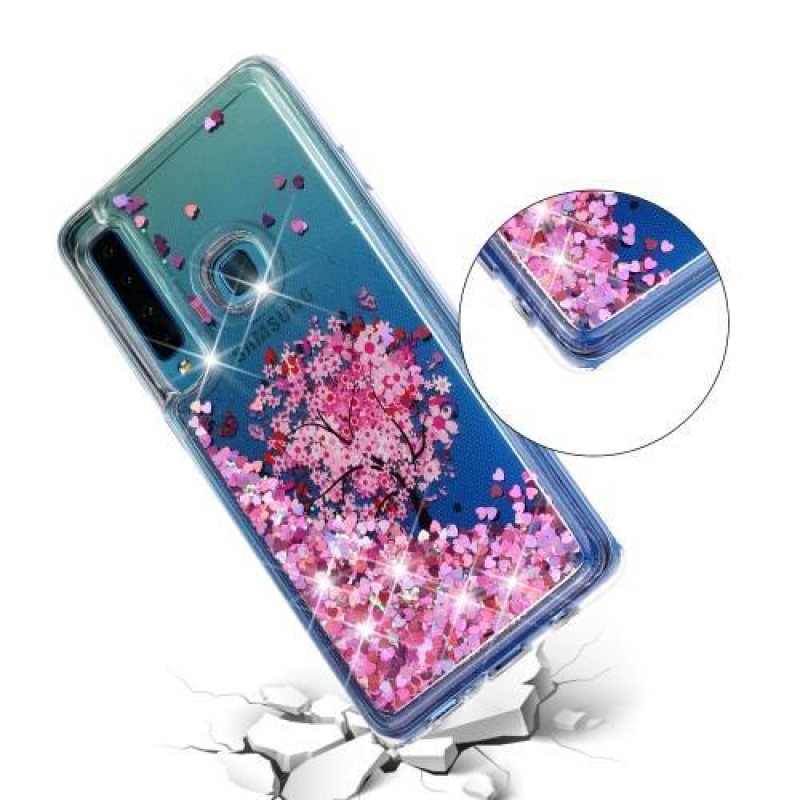 Glitter presýpacie gélový obal na Samsung Galaxy A9 - rozkvitnutý strom