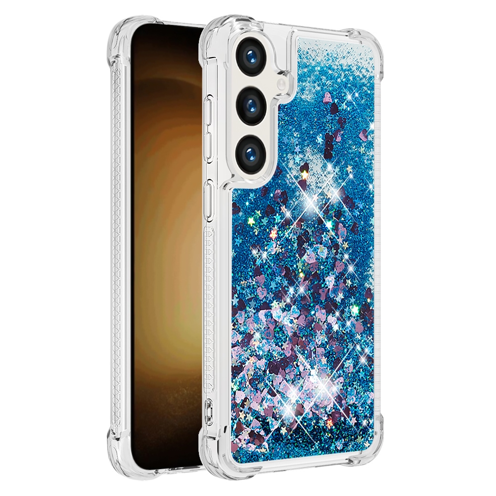 Glitter Prosýpacie gélový obal na Samsung Galaxy S26 FE/S25 FE - modrý/srdiečka