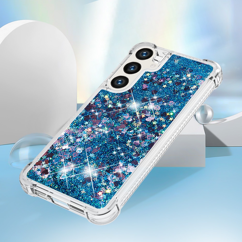 Glitter Prosýpacie gélový obal na Samsung Galaxy S26 FE/S25 FE - modrý/srdiečka
